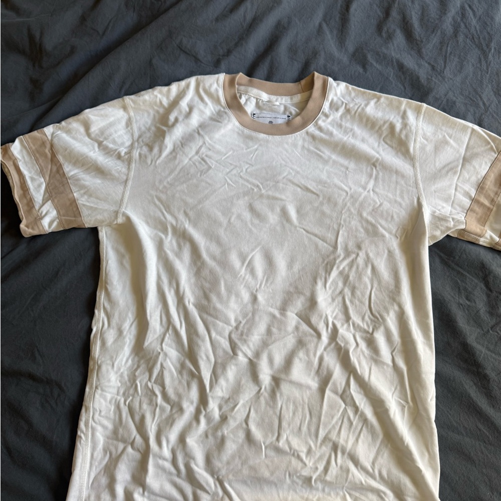 Reigning Champ Short Sleeve Crewneck Tee in Cream with Tan Trim